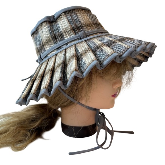 Lorna Murray Taroko Vienna Hat Grey Beige Check Natural Fibre Sun Hat Small NEW - Picture 7 of 8